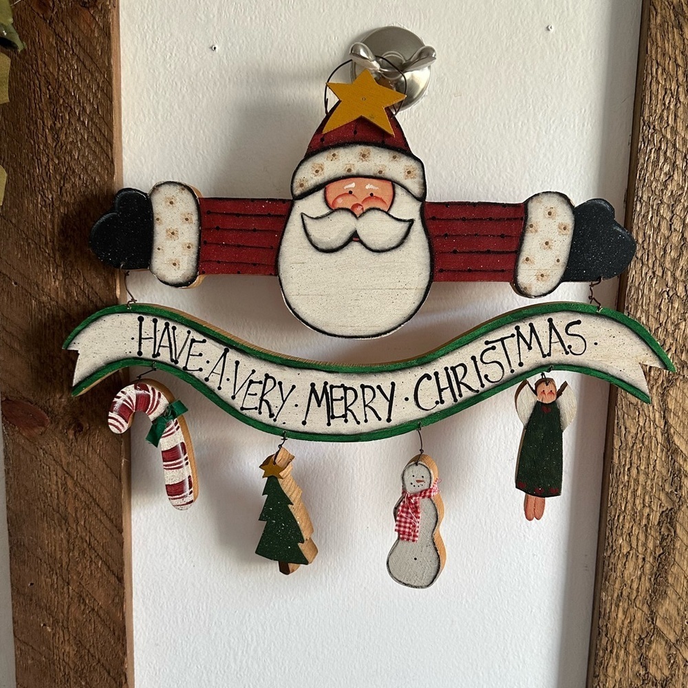 Vintage Hand Crafted Santa Have a Merry Christmas Wooden Wall Art